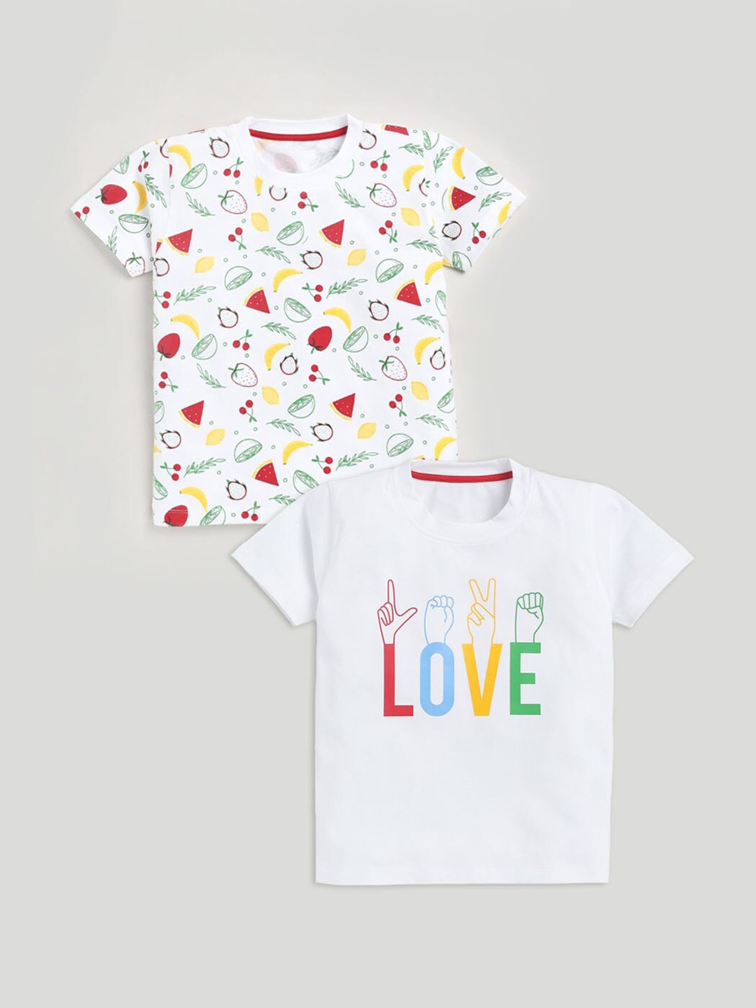 

JBN Creation Kids Pack Of 2 White & Red Typography Printed T-shirt