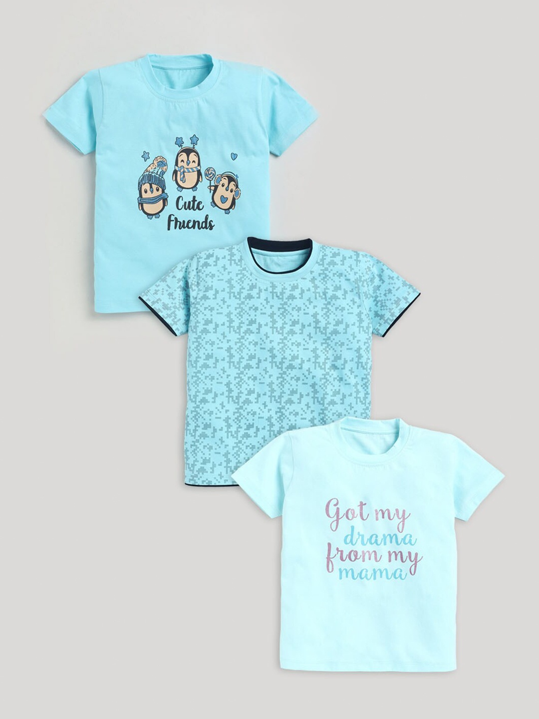 

JBN Creation Kids Blue Pack of 3 Printed Cotton T-shirt
