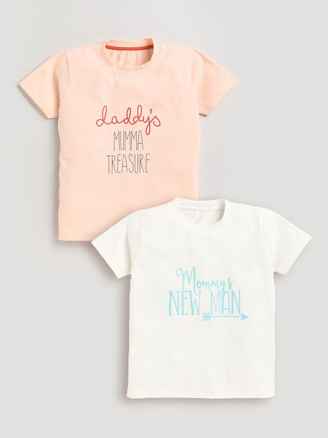 

JBN Creation Kids Set of 2 Peach & White Typography Printed Cotton T-shirt, Cream
