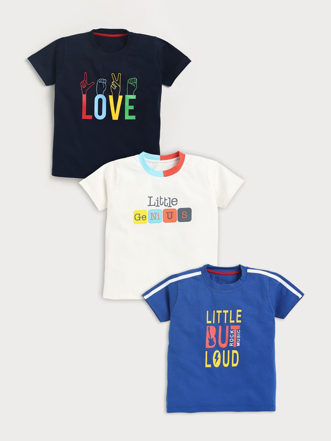 

JBN Creation Kids Pack of 3 Typography Printed Cotton T-shirt, Navy blue