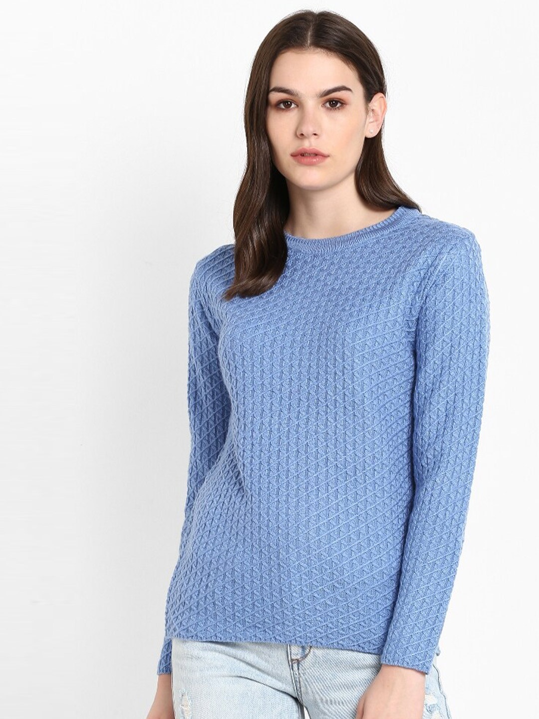 

Modeve Women Blue Acrylic Cable Knit Pullover sweater