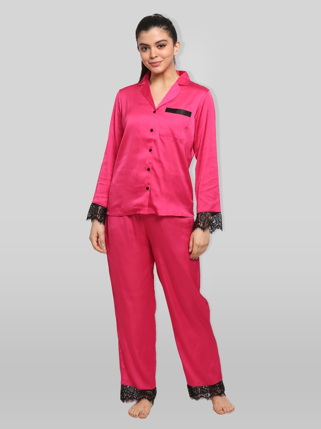 

PRETTY LOVING THING Women Pink & Black Night suit