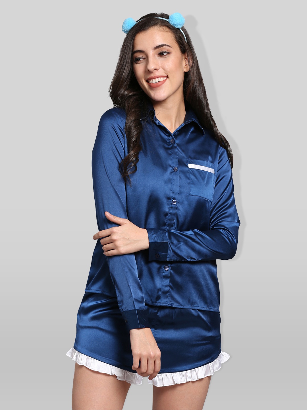 

PRETTY LOVING THING Women Blue & White Solid Night suit