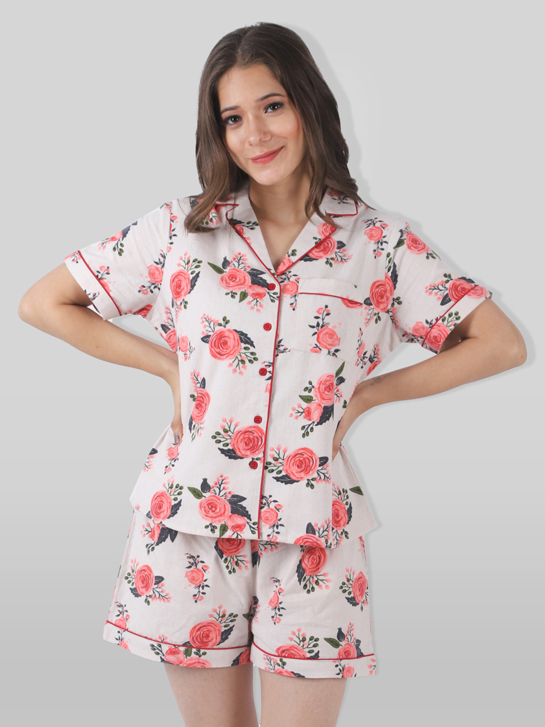 

PRETTY LOVING THING Women White & Orange Printed Night suit