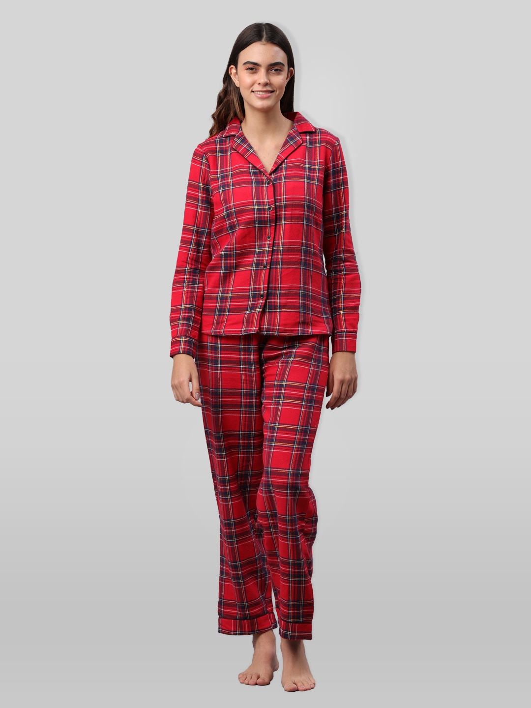 

PRETTY LOVING THING Women Red & White Checked Night suit