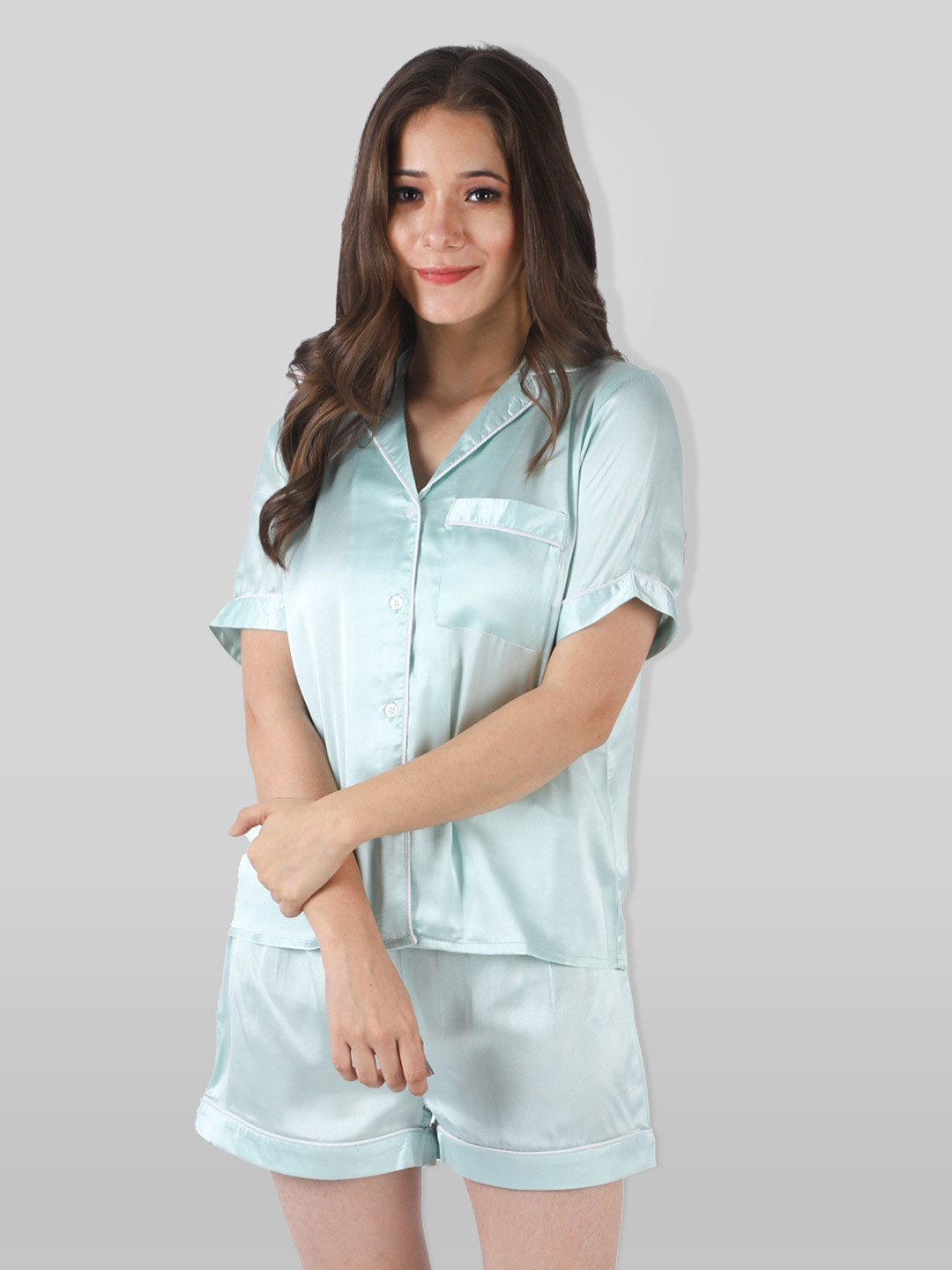 

PRETTY LOVING THING Women Sea Green Solid Night suit