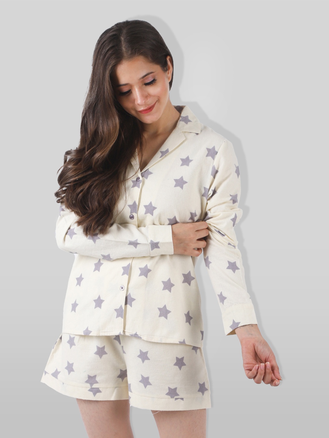 

PRETTY LOVING THING Women White & Grey Printed Night suit