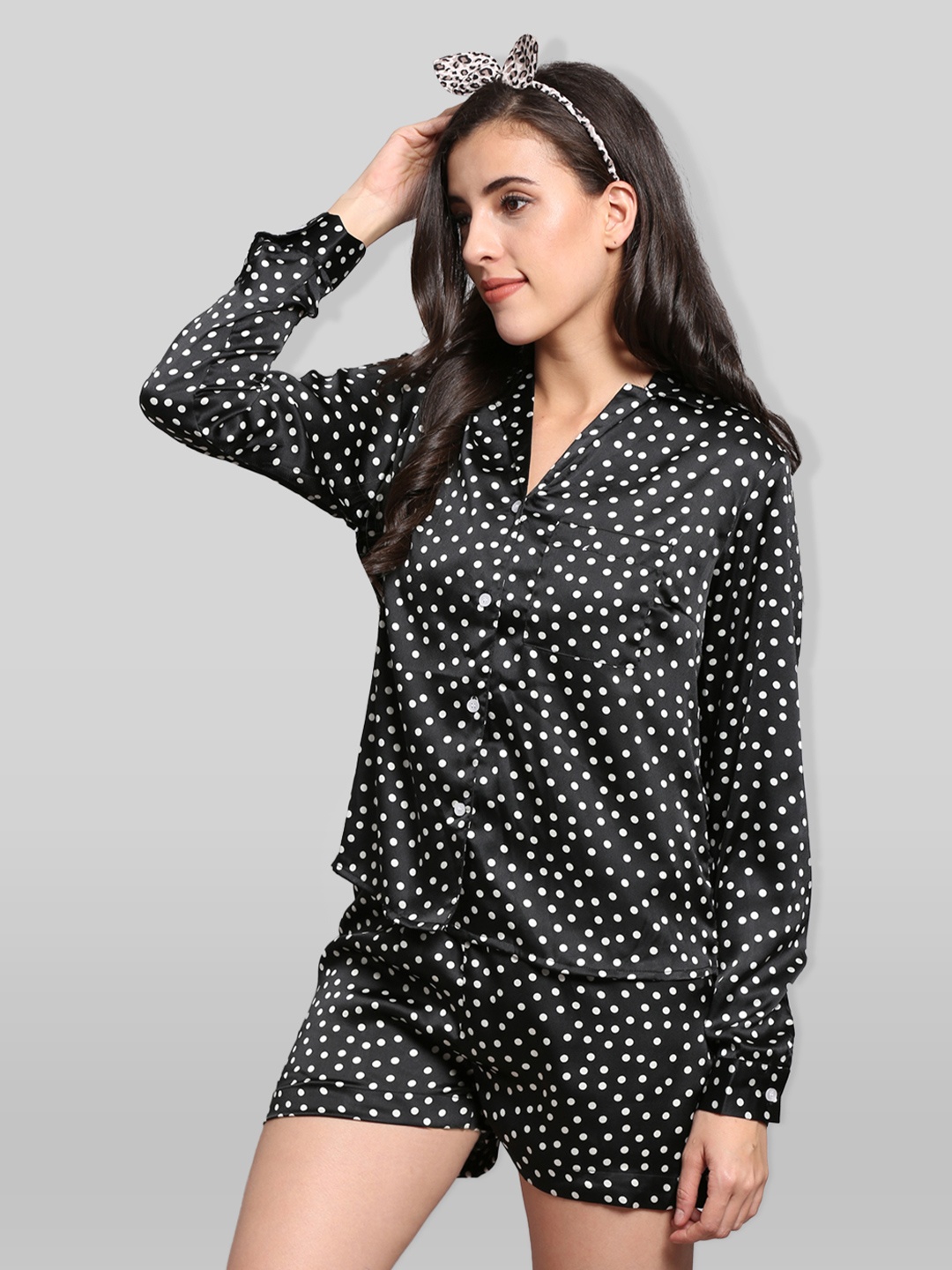 

PRETTY LOVING THING Women Black & White Printed Night suit PLT008POLKASHORTS_XS