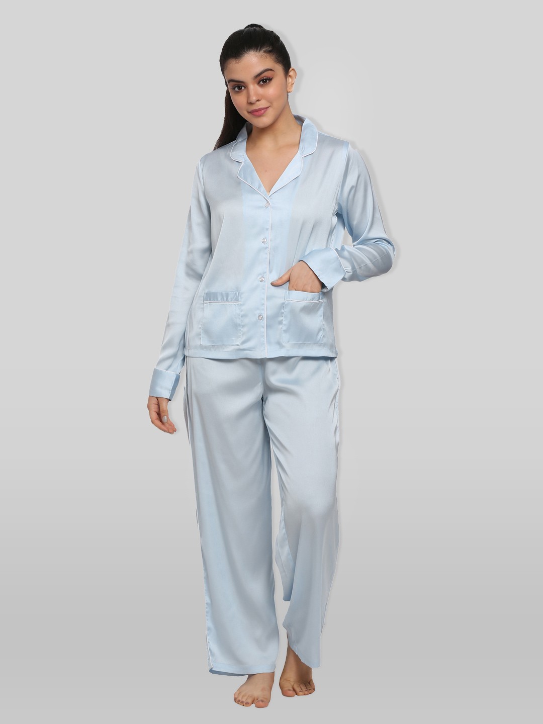

PRETTY LOVING THING Women Blue Satin Night suit