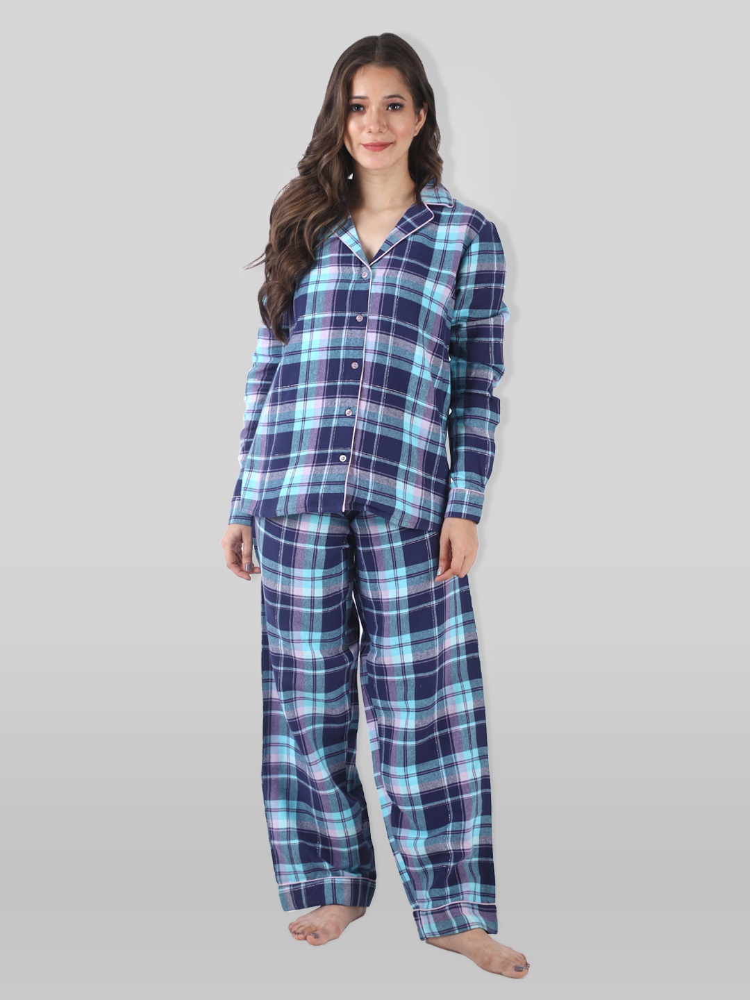 

PRETTY LOVING THING Women Blue Checked Night suit