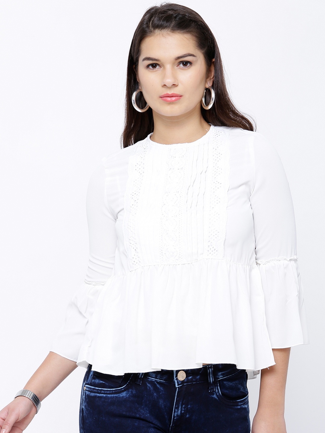

Tokyo Talkies Women White Solid A-Line Top