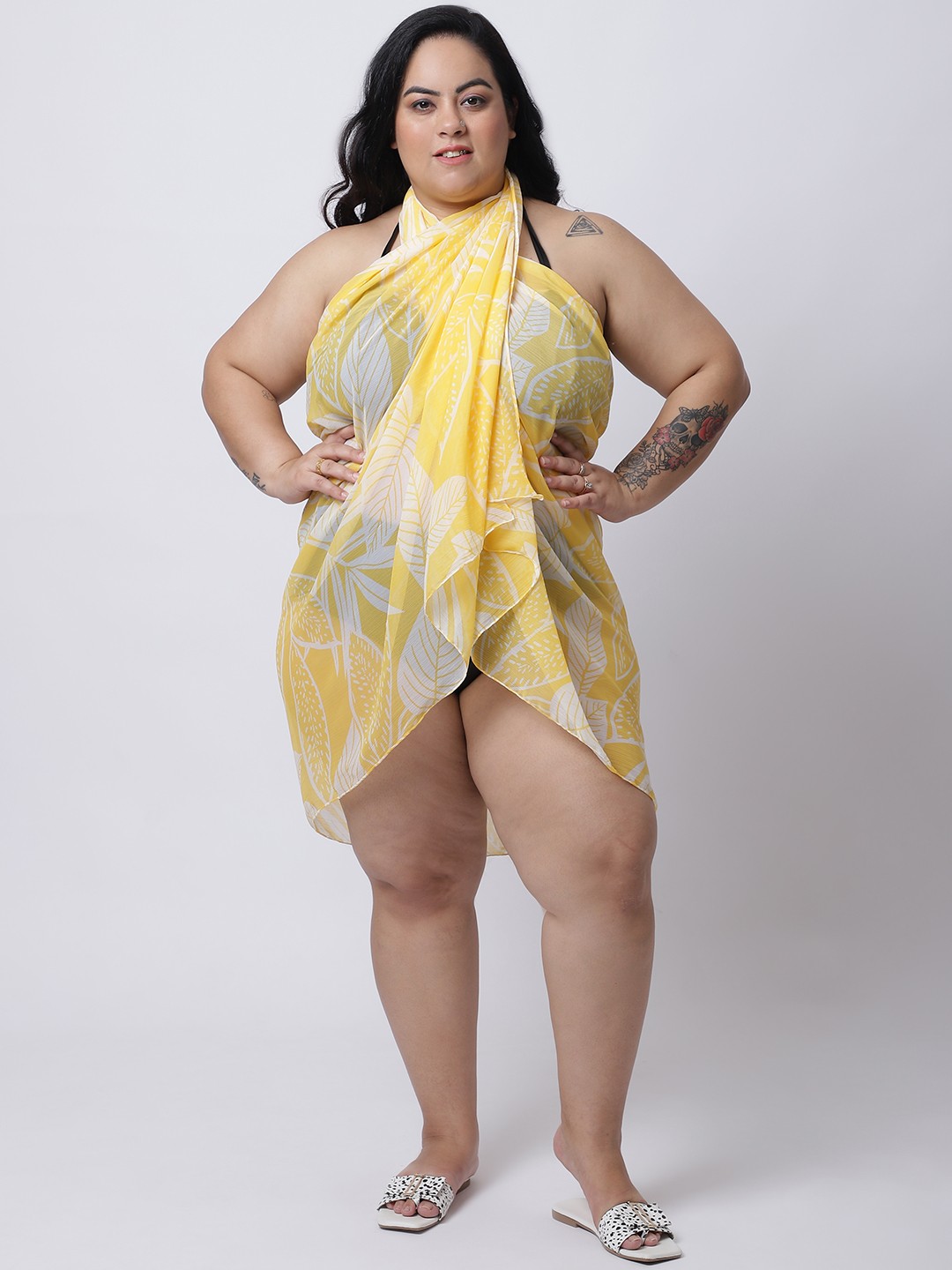 

EROTISSCH Women Plus Size Yellow & White Printed Sarong