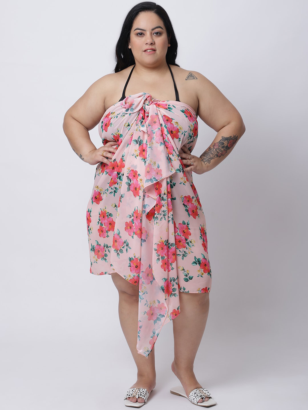 

EROTISSCH Women's Plus Size Peach Pink Floral Printed Sarong