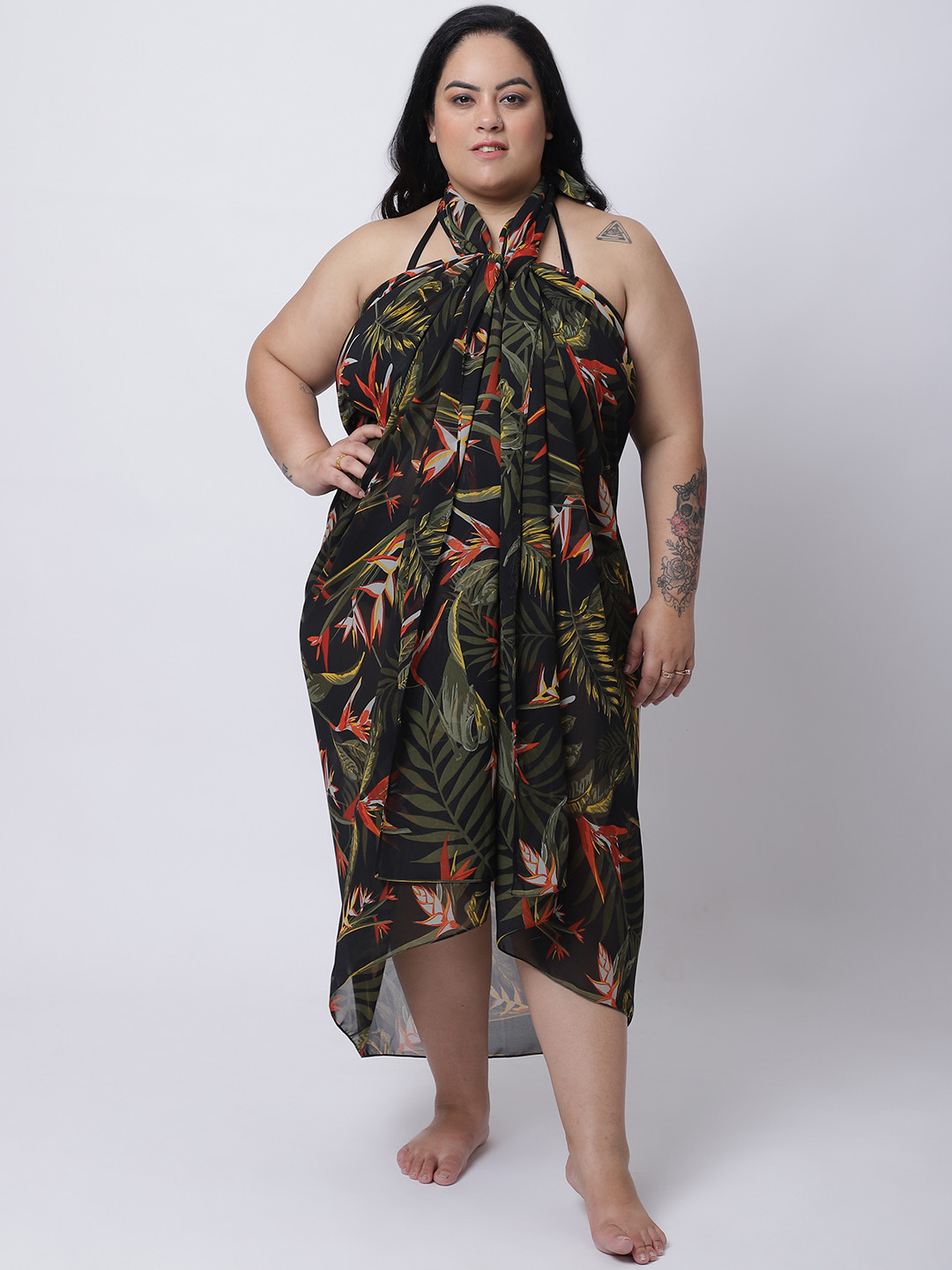 

EROTISSCH Women Plus size Black & Green Printed Swimwear