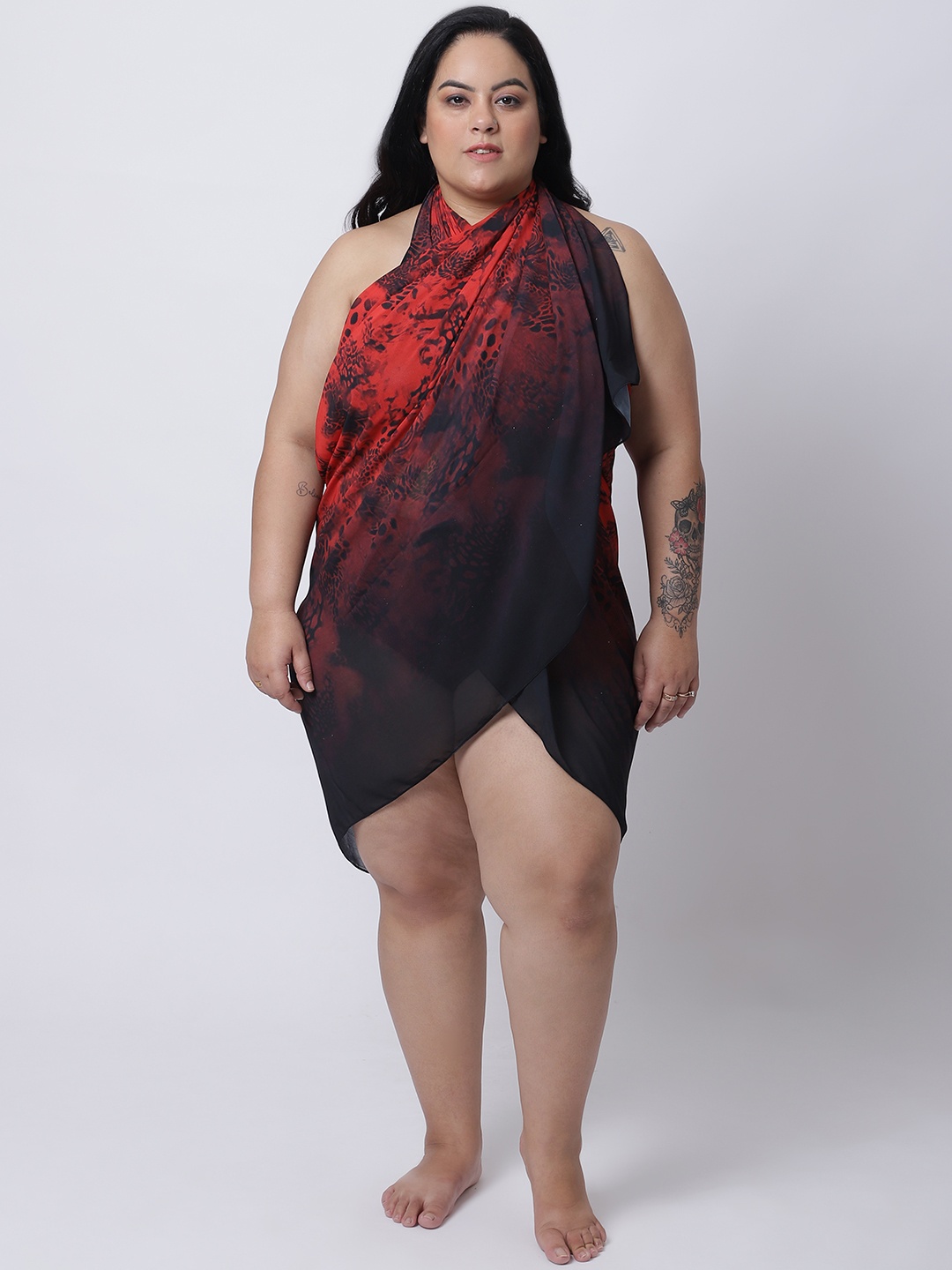 

EROTISSCH Women Plus Size Red & Black Printed Sarong
