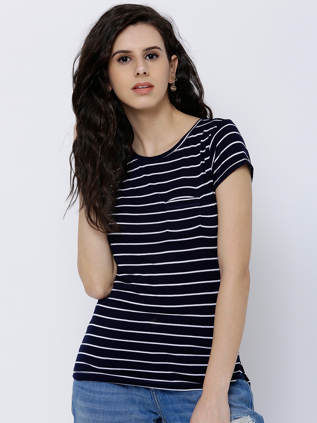 

Tokyo Talkies Women Navy Blue Striped Top