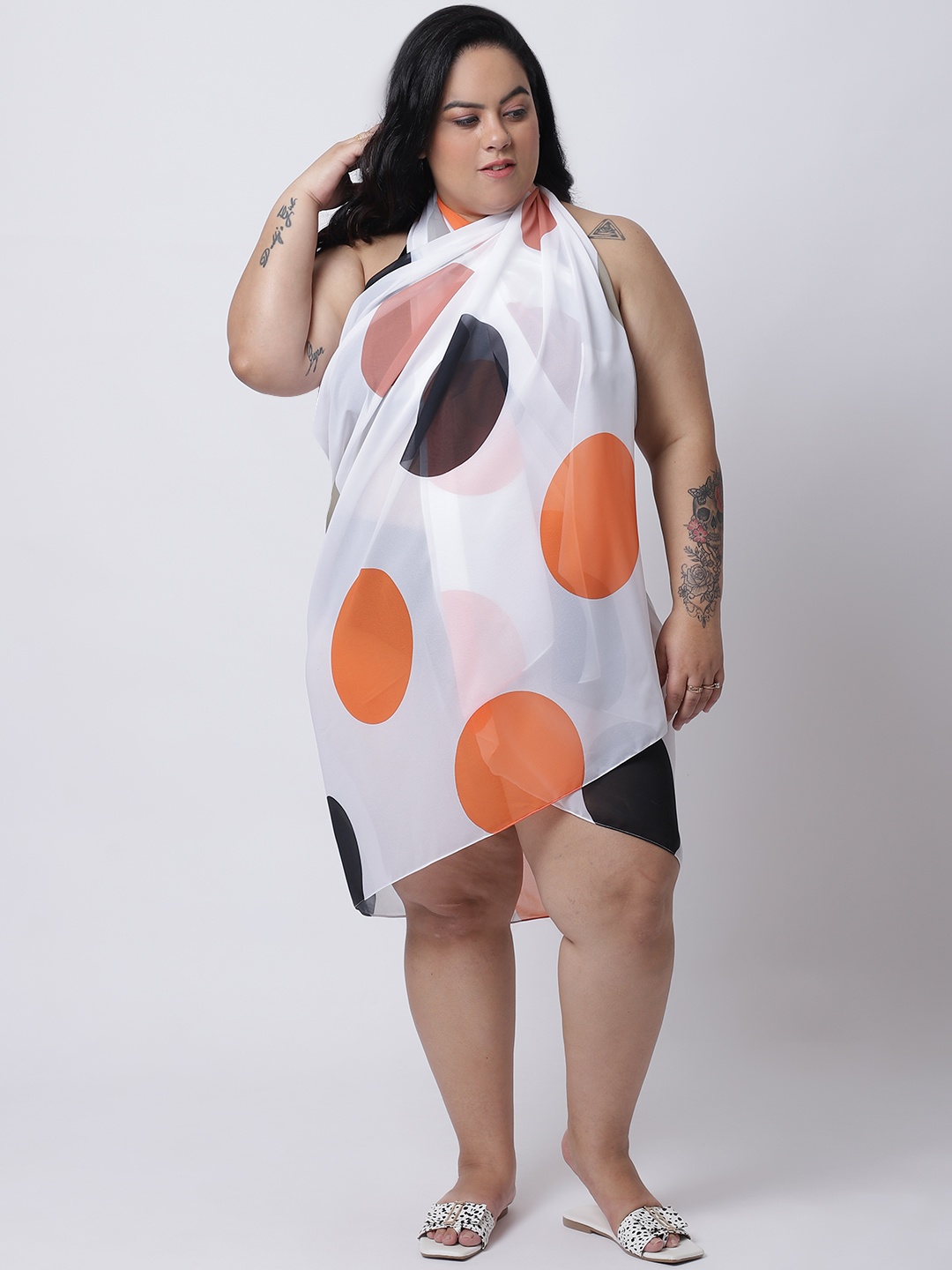 

EROTISSCH Women Plus Size White Printed Sarong Swimwear
