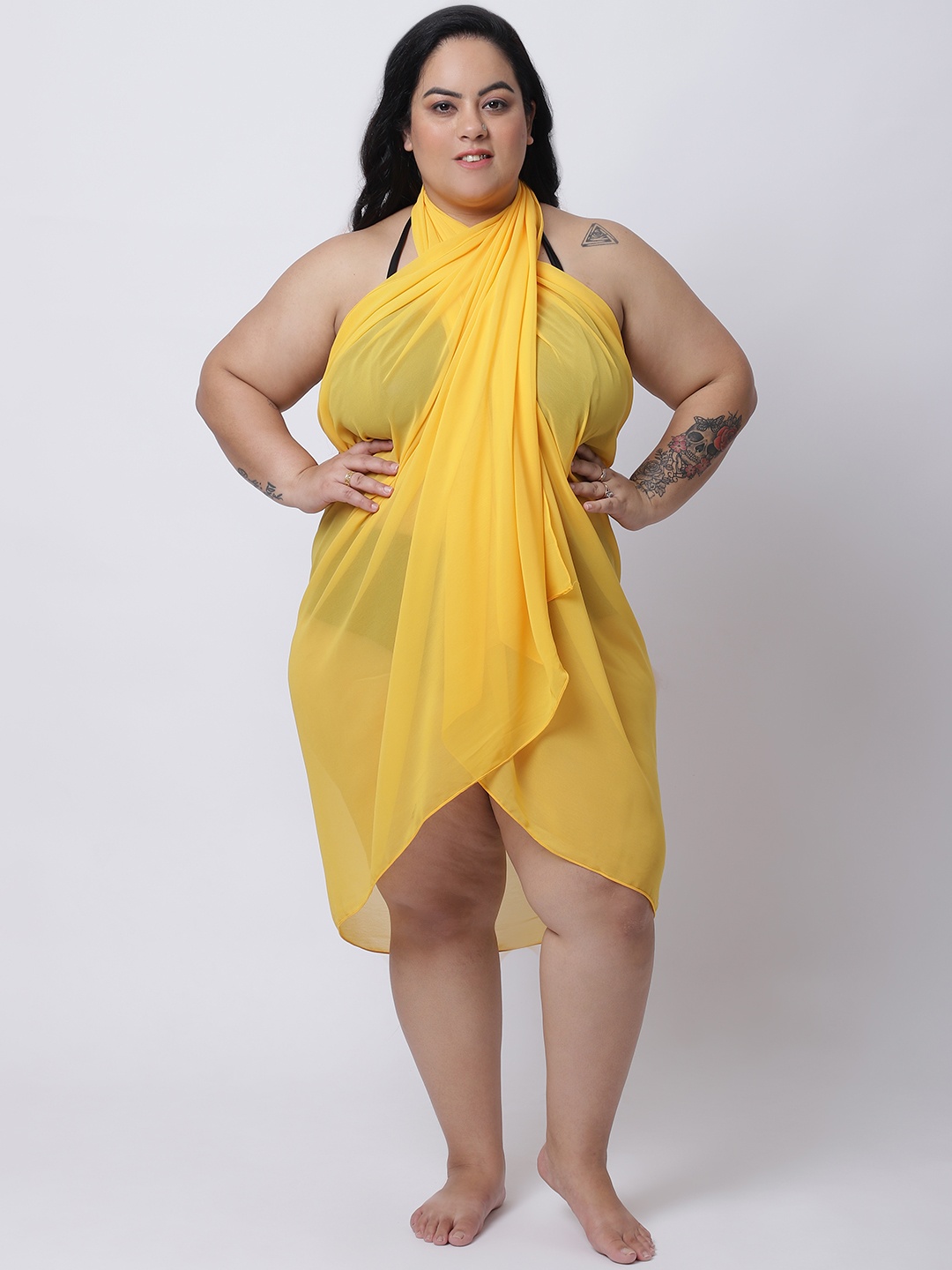 

EROTISSCH Women Plus Size Yellow Solid Sarong