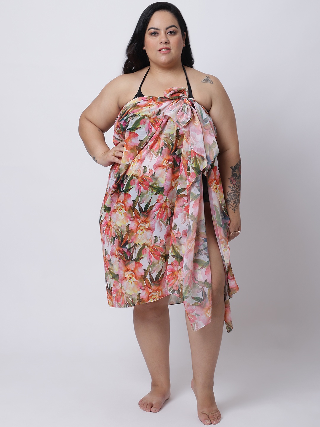 

EROTISSCH Women Plus Size Orange Floral Printed Sarong