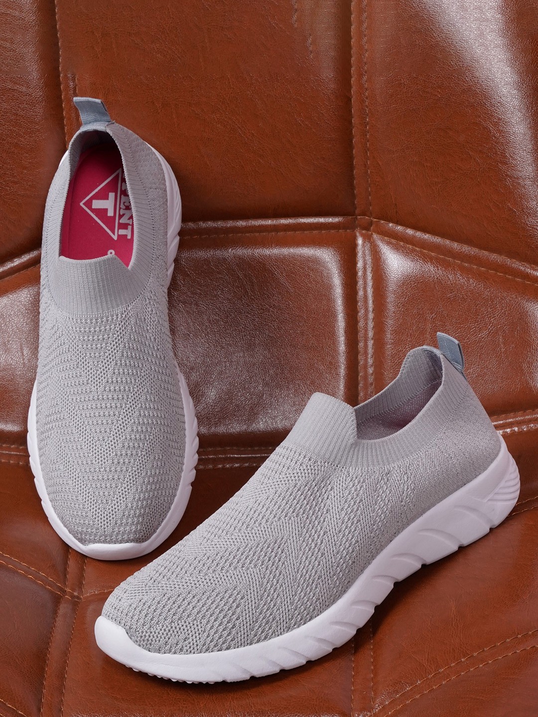 

TPENT Women Grey Woven Design Slip-On Sneakers