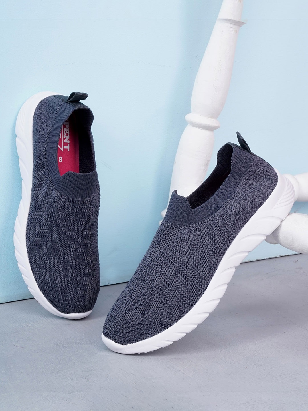

TPENT Women Grey Woven Design Casual & Sports Slip-On Sneakers