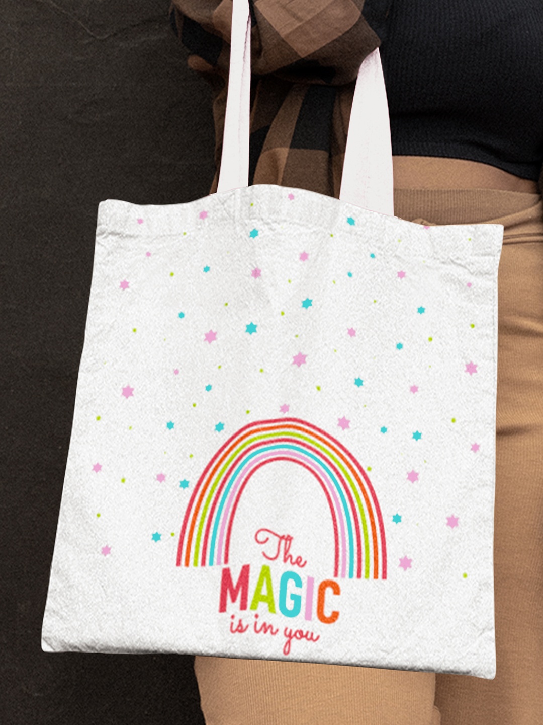 

Doodle Printed Magical Rainbow Shopper Bag, White