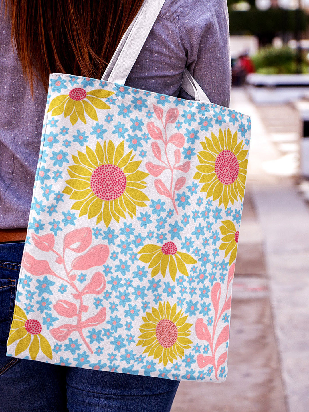 

Doodle Sunny Blooms Floral Printed Cotton Shopper Tote Bag with Bow Detail, White