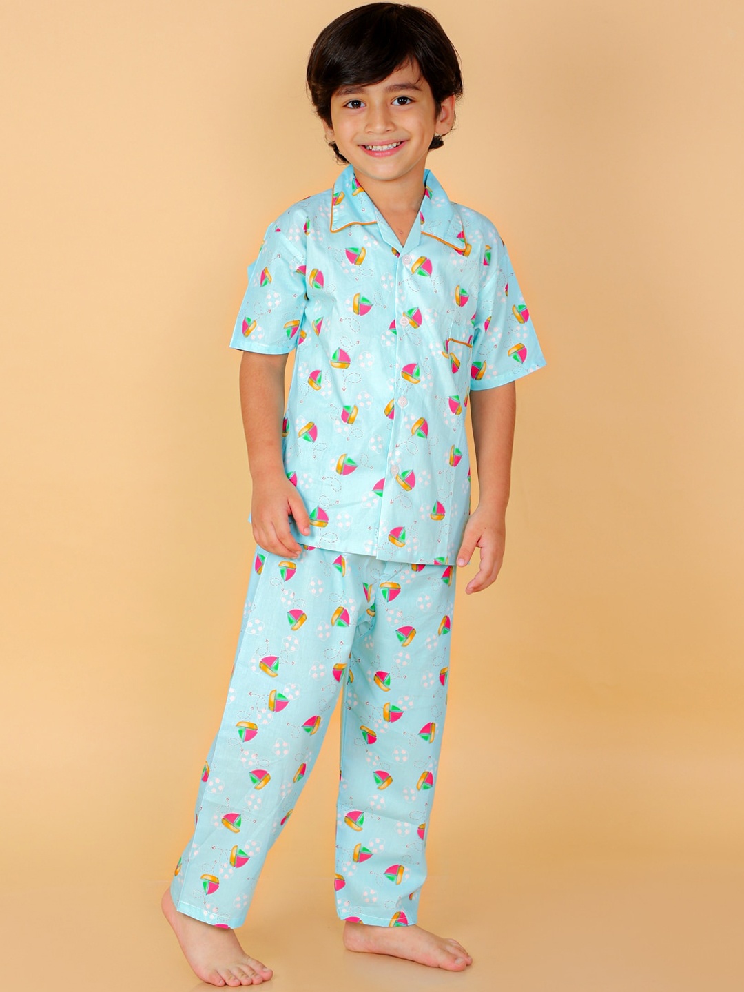 

KID1 Boys Blue & Pink Printed Night suit