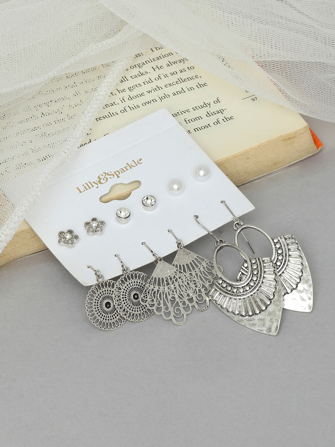 

Lilly & sparkle Women Silver-Toned Contemporary Drop Earrings