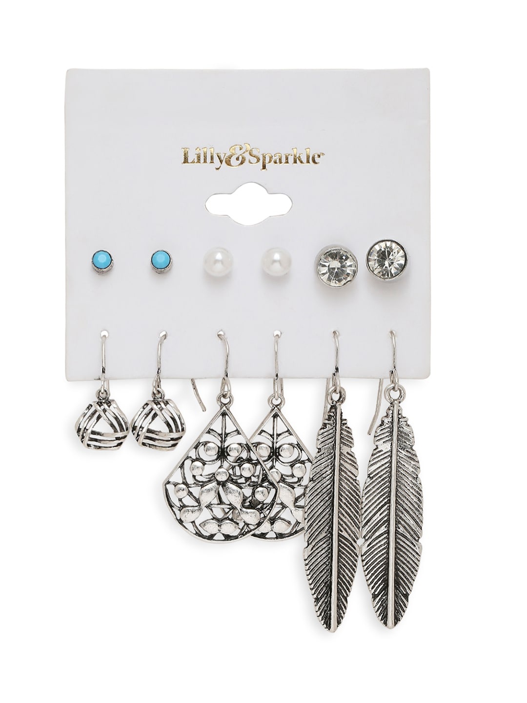 

Lilly & sparkle Women Set Of 6 Silver-Plated Contemporary Studs Earrings