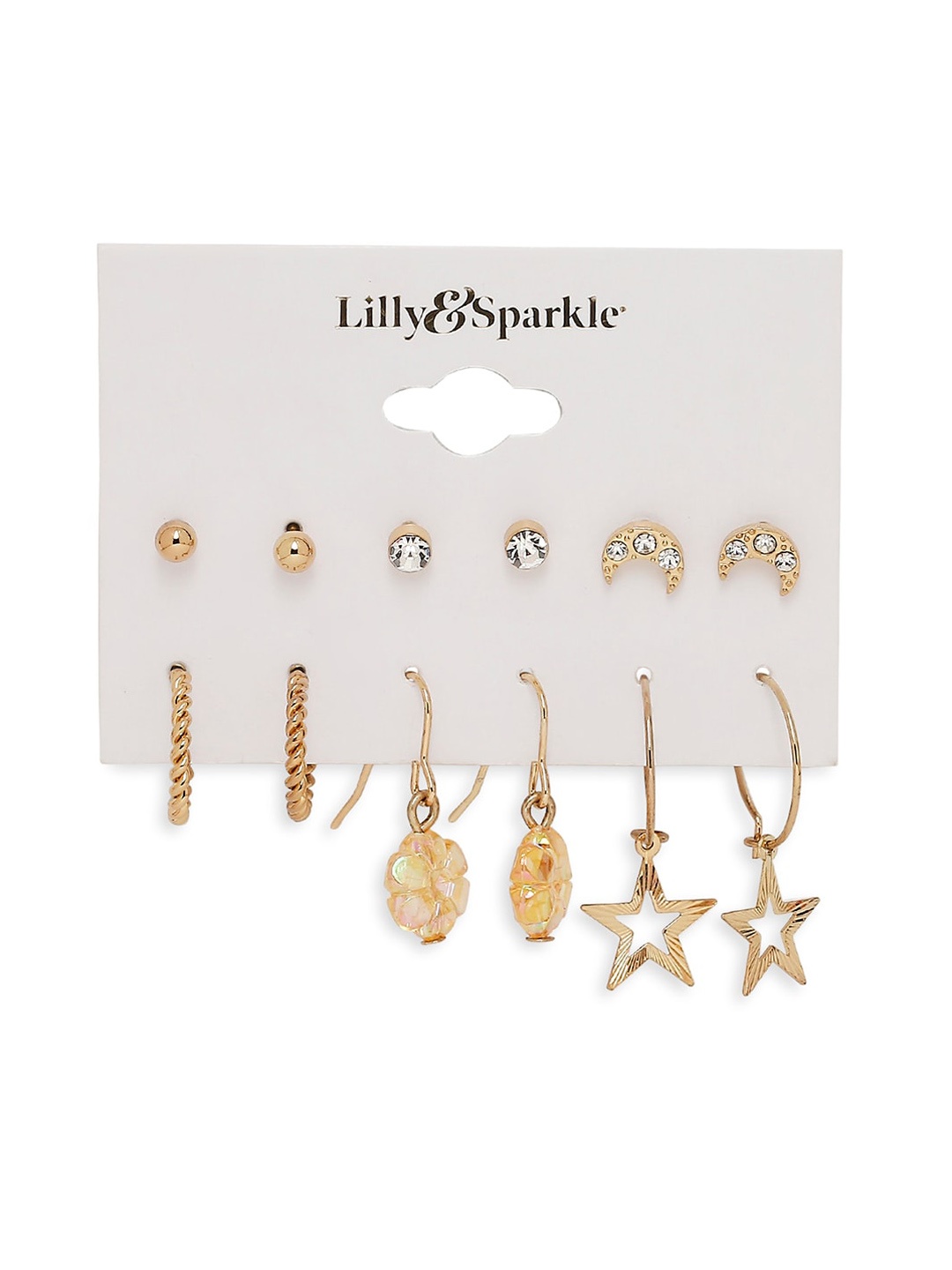 

Lilly & sparkle Women Set Of 6 Gold-Toned Gold-Plated Contemporary Studs Earrings