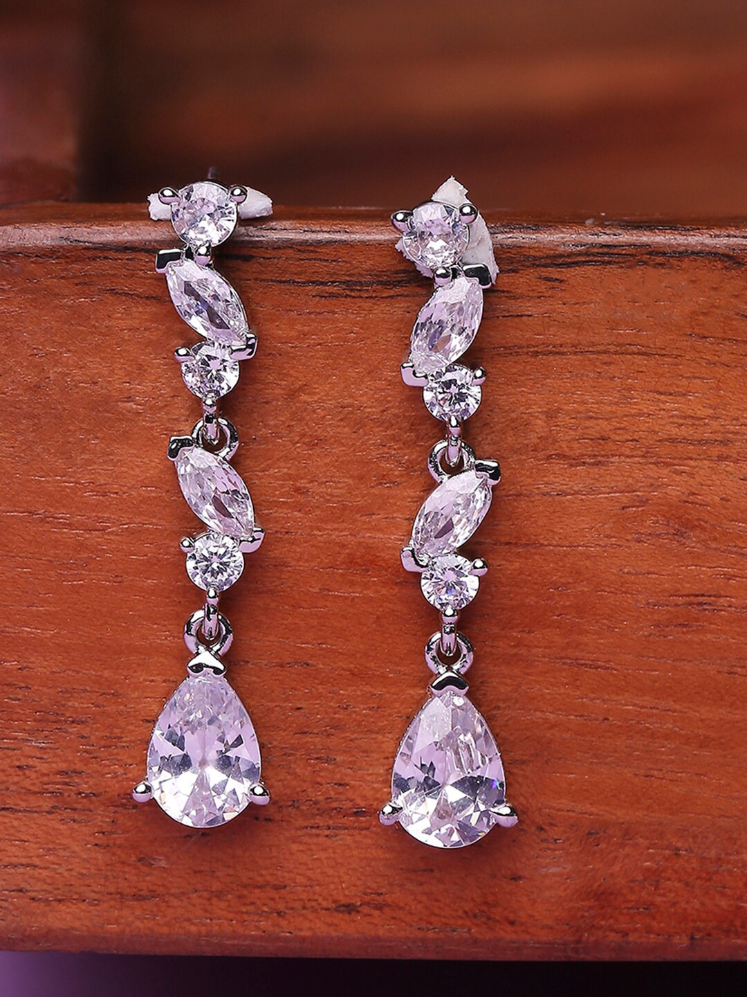 

Lilly & sparkle Silver-Toned & Lavender Rhodium-Plated CZ Studded Drop Earrings