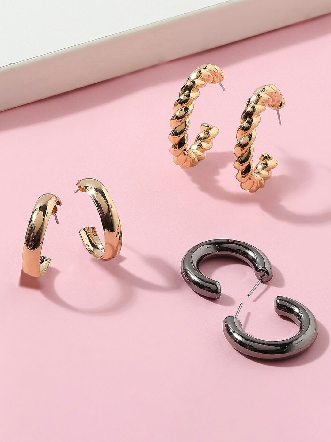 

Lilly & sparkle Gold Plated & Copper Black Set of 3 Circular Studs Earrings