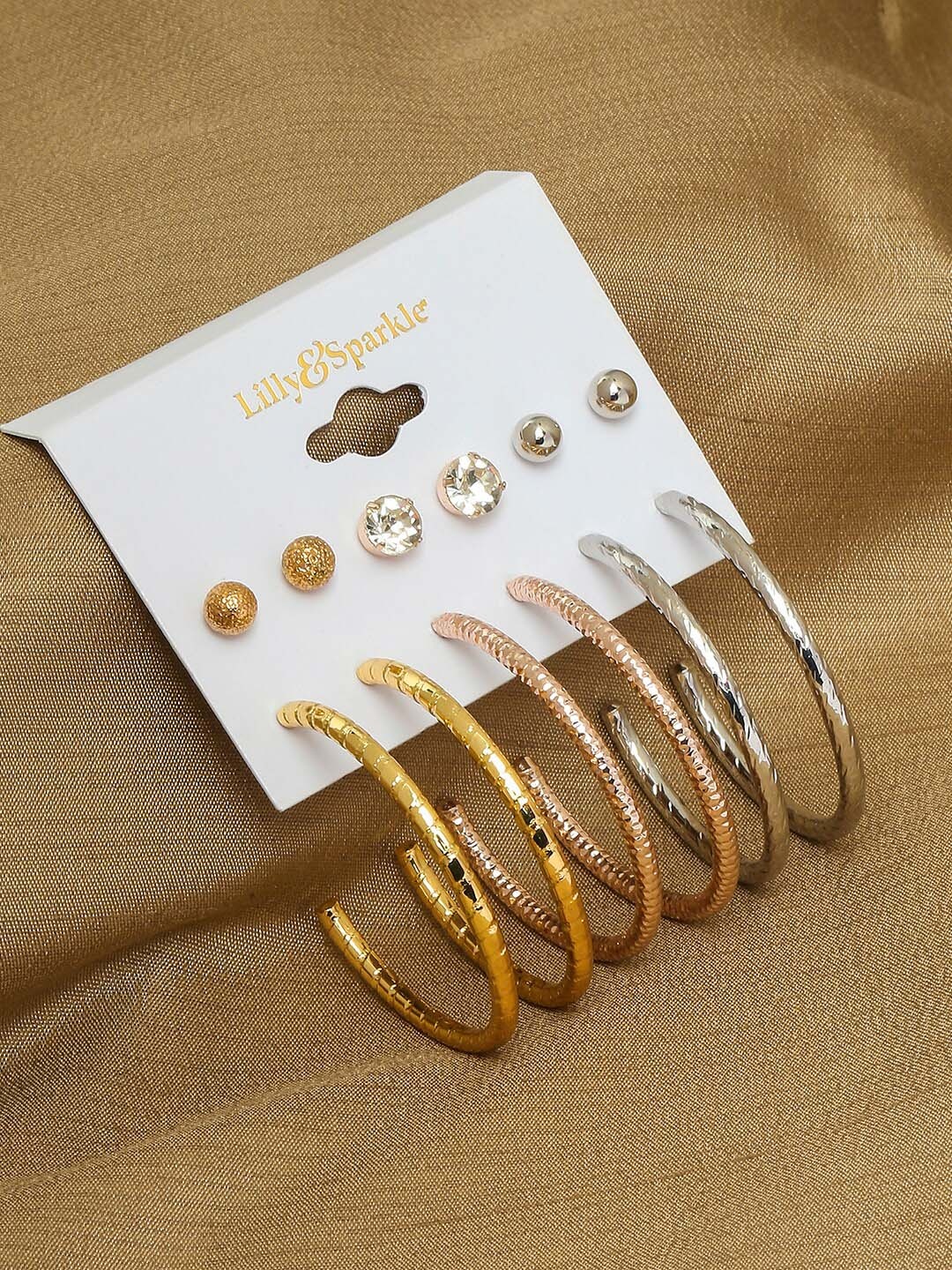 

Lilly & sparkle Women Set Of 6 Gold-Toned & Silver-Toned Contemporary Hoop Earrings