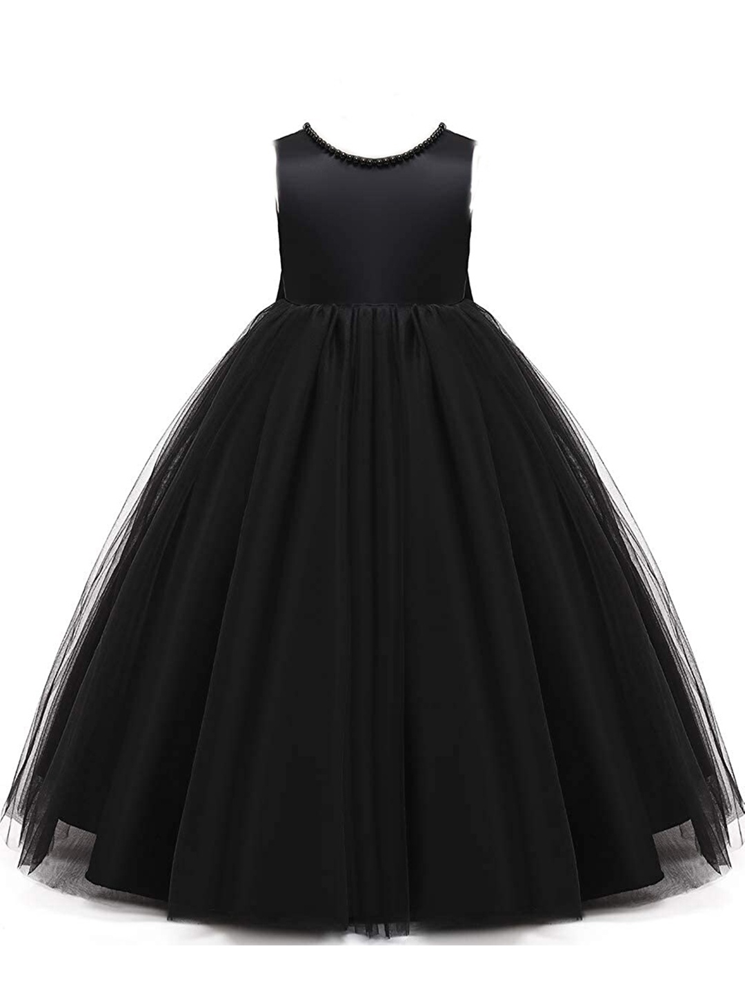

R Cube Girls Black Solid Satin Fit and Flare Dress