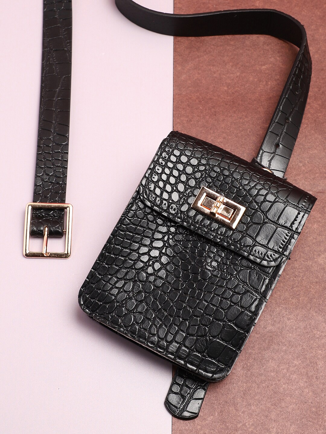 

HAUTE SAUCE by Campus Sutra Women Black Textured Waist Belt With Pouch