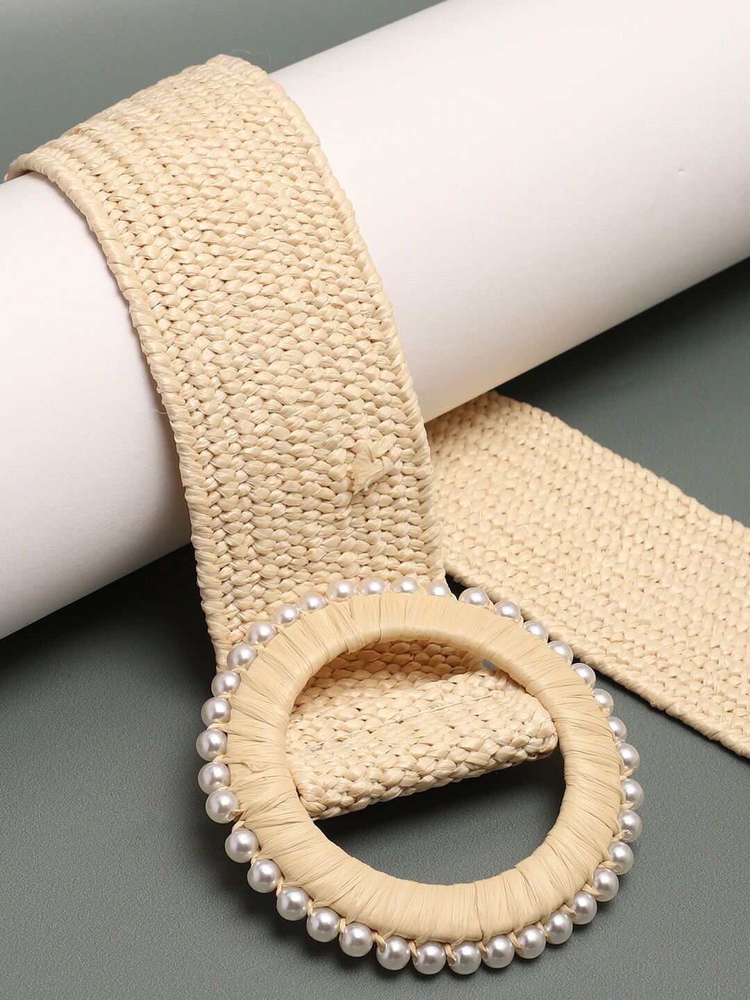 

HAUTE SAUCE by Campus Sutra Women Cream-Coloured Woven Design Belt