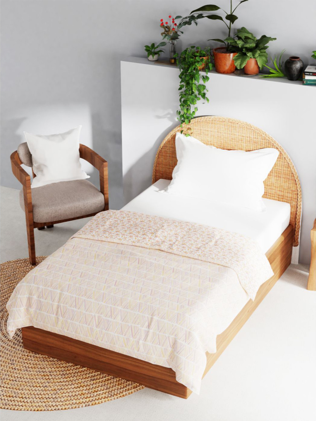 

BIANCA Beige & White Geometric AC Room 120 GSM Single Bed Dohar