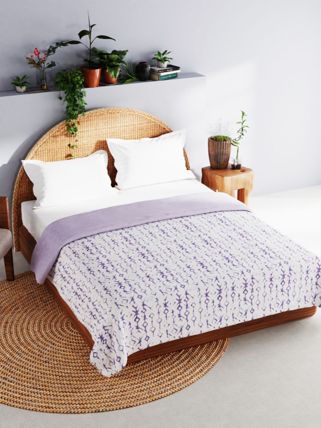 

BIANCA Purple & White Printed AC Room 120 GSM Muslin Cotton Double Bed Dohar