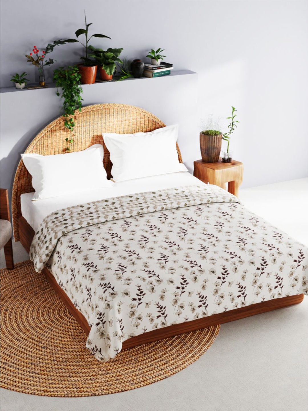 

BIANCA Beige & Brown Floral AC Room 120 GSM Double Bed Dohar