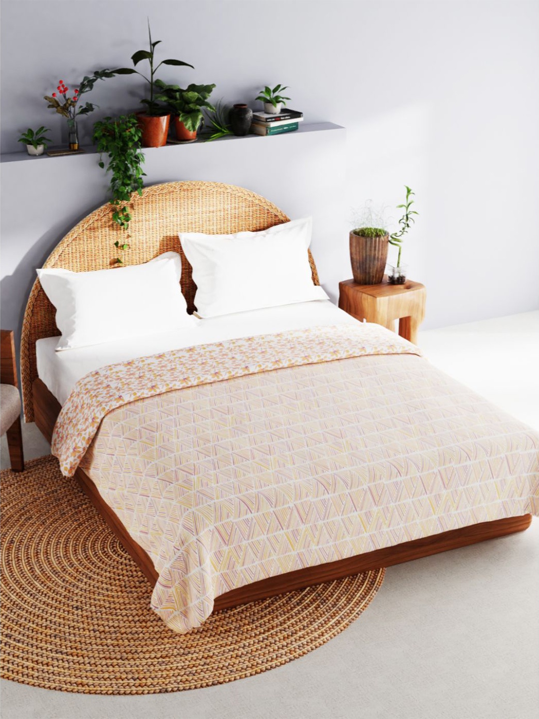 

BIANCA Off White & Orange Floral AC Room 120 GSM Cotton Double Bed Dohar