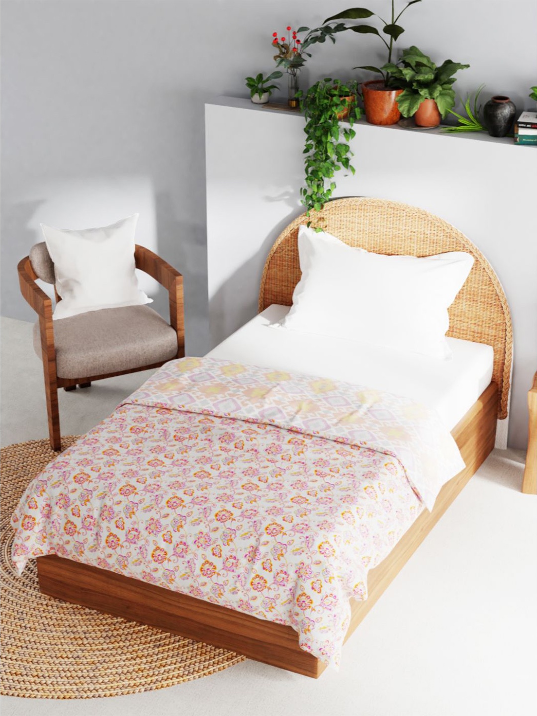 

BIANCA Grey & Pink Floral AC Room 120 GSM Single Bed Dohar