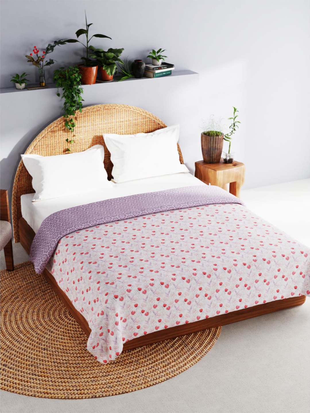 

BIANCA Purple & Peach-Coloured Floral Pure Muslin Cotton AC Room 120 GSM Double Bed Dohar