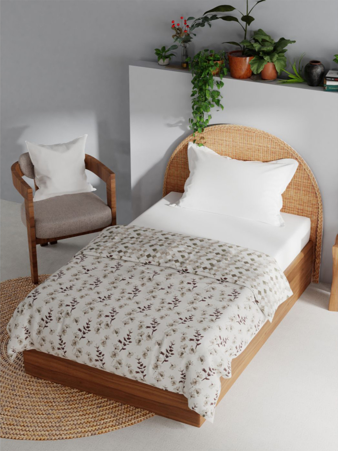 

BIANCA Beige & Grey Floral Printed AC Room 120 GSM Single Bed Dohar