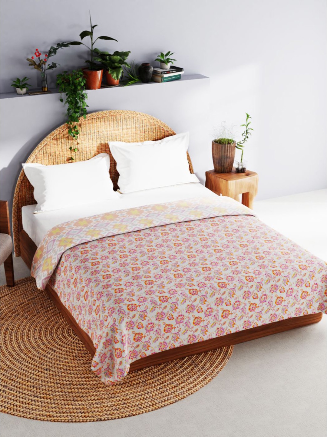 

BIANCA Grey & Violet Floral Printed AC Room 120 GSM mezzo Double Bed Dohar
