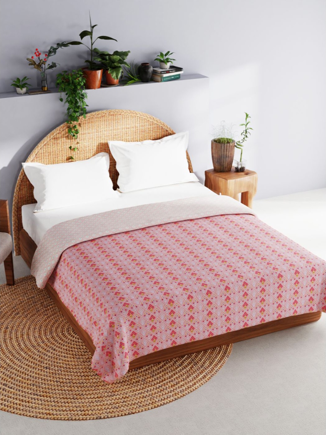 BIANCA Coral & Grey Floral AC Room Cotton120 GSM Double Bed Dohar