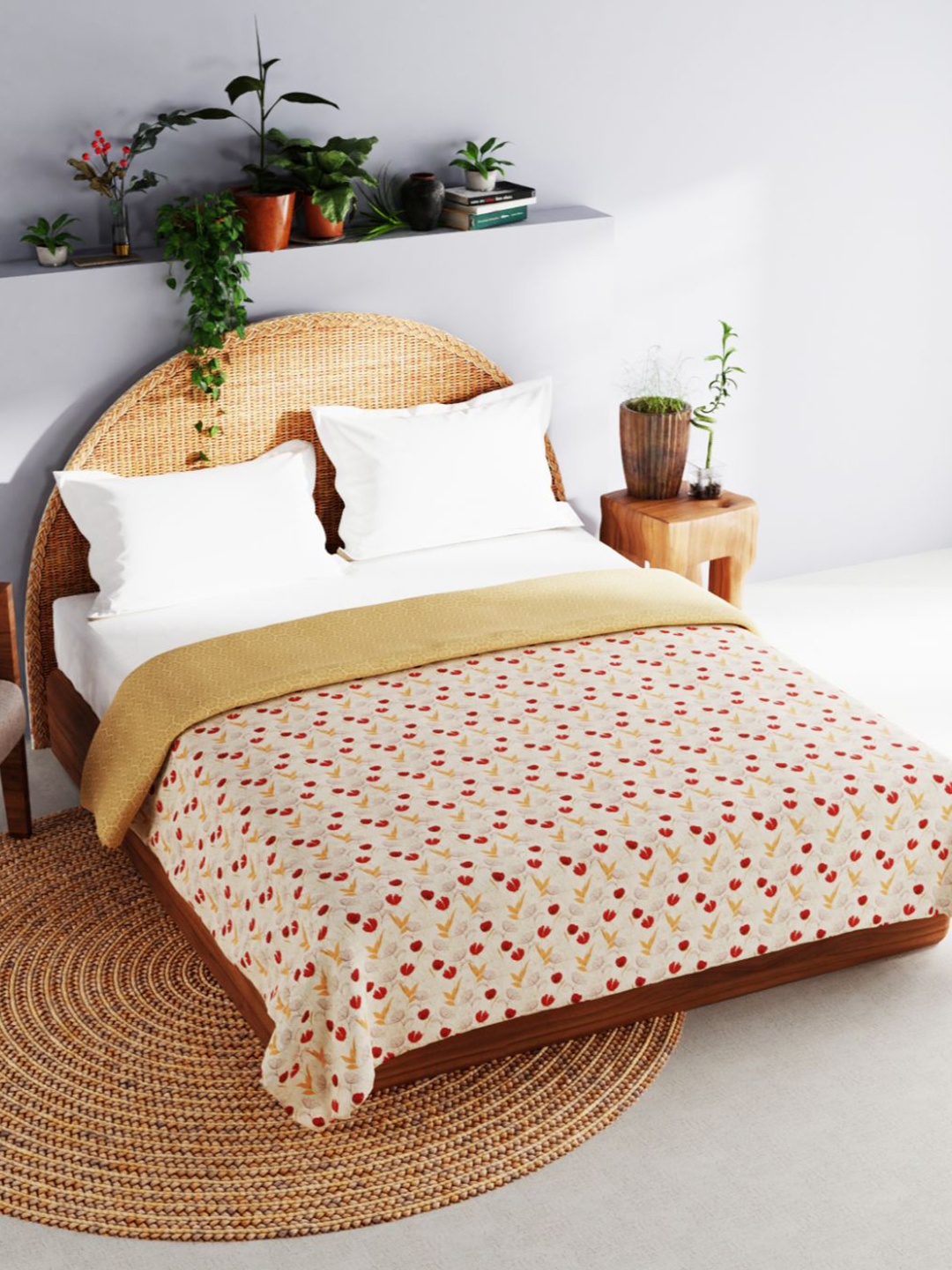 

BIANCA Beige & Red Floral Printed AC Room 120 GSM Cotton Double Bed Dohar