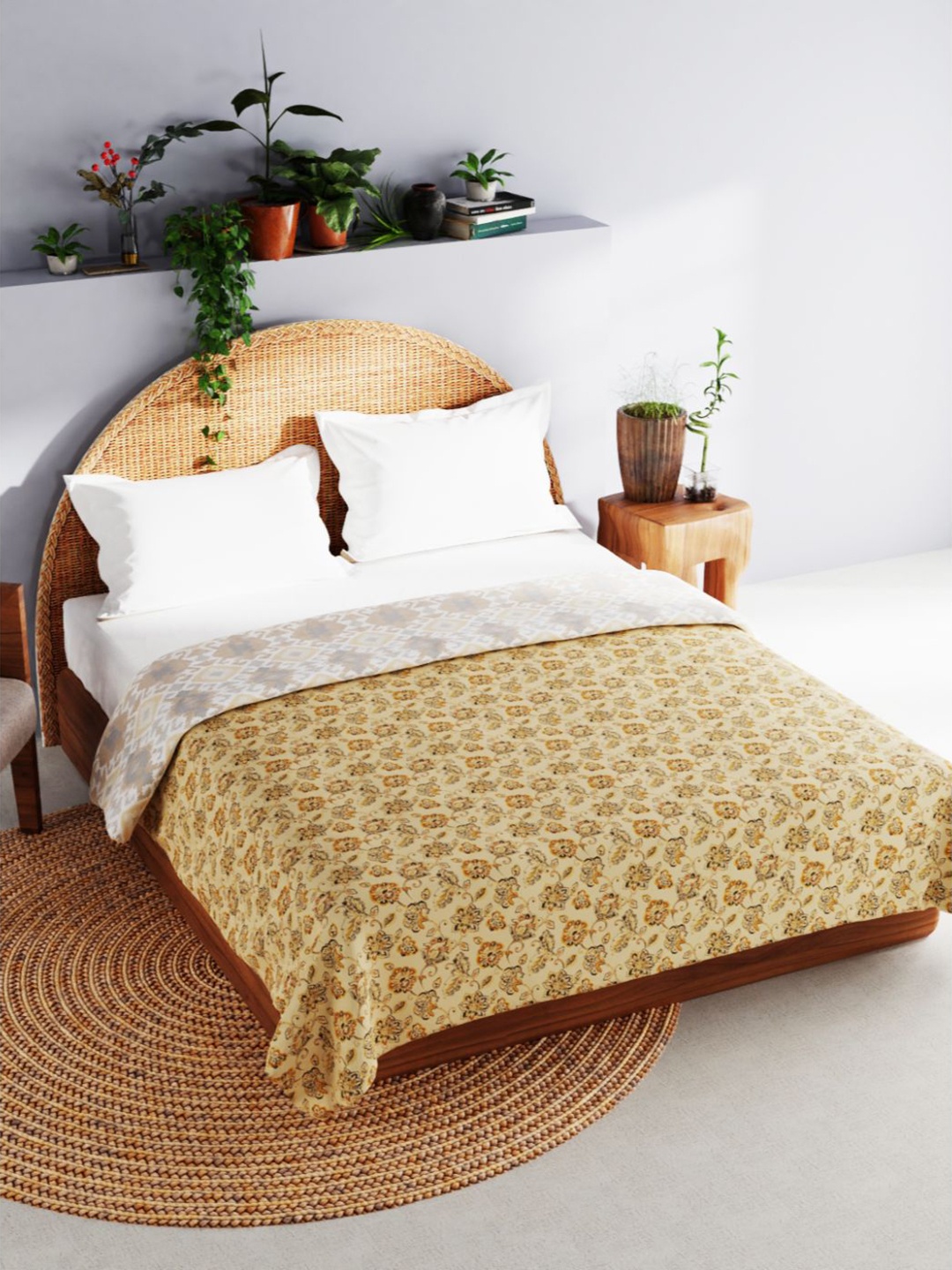 

BIANCA Mustard & Black Floral AC Room 120 GSM Cotton Double Bed Dohar