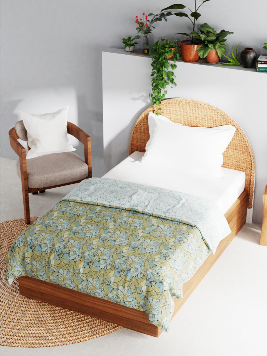 

BIANCA Green & Blue Floral Printed AC Room 120 GSM Single Bed Dohar