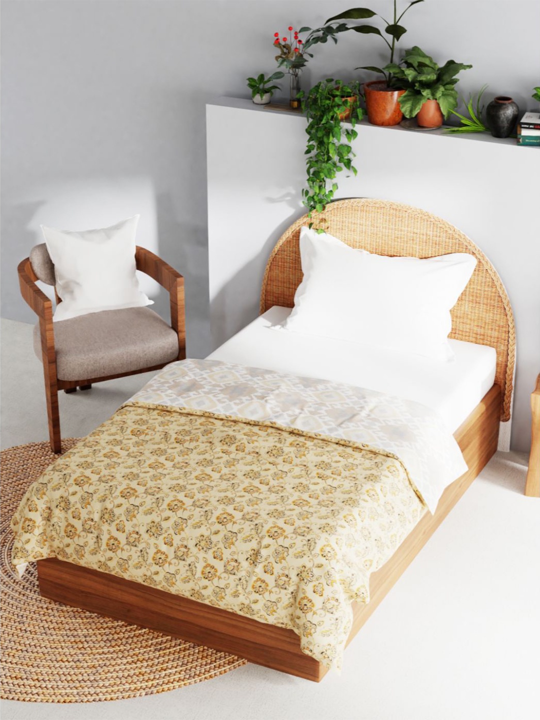 

BIANCA Mustard & Black Floral AC Room 120 GSM Cotton Single Bed Dohar